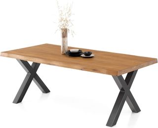 Tavolo da Pranzo in Legno di Rovere con Gambe in Acciaio a X