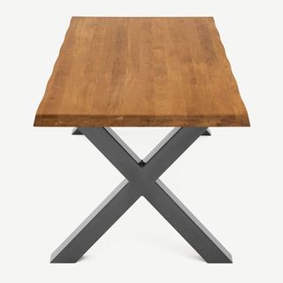 Tavolo da Pranzo in Legno di Rovere con Gambe in Acciaio a X