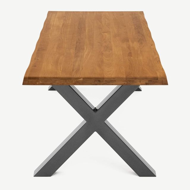 Tavolo da Pranzo in Legno di Rovere con Gambe in Acciaio a X