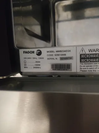 Microondas Fagor MWB23AEGX Encastrable 1280w grill