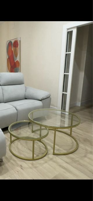 Tavoli centrali in cristallo impilabili dorati