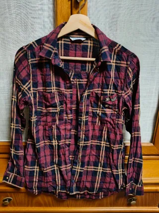 Camisa de niña cuadros burdeos