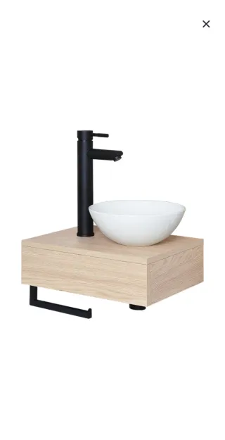 Mueble lavabo pequeño madera y negro sin grifo