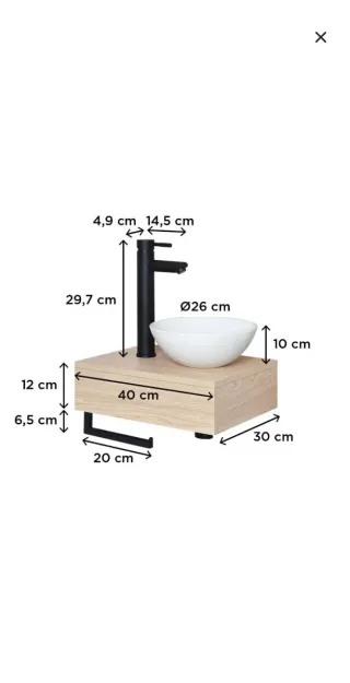 Mueble lavabo pequeño madera y negro sin grifo