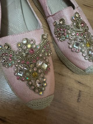 Zapatillas Esparto Adornadas Rosa y Dorado
