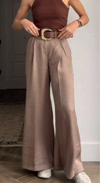 Pantalones anchos satinados Zara