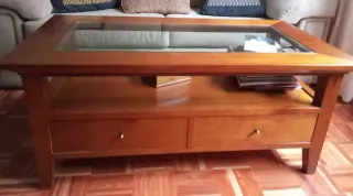 Mesa de centro madera maciza con cristal