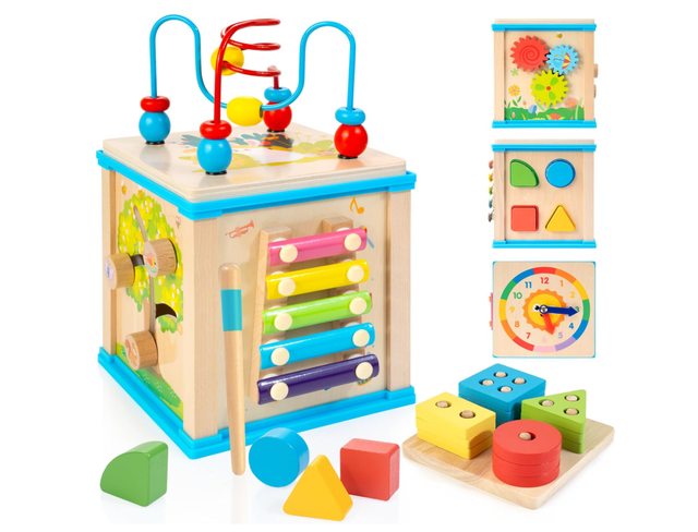Cubo Attività Legno 7 in 1 Giocattolo Bambini