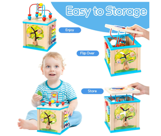 Cubo Attività Legno 7 in 1 Giocattolo Bambini