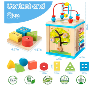 Cubo Attività Legno 7 in 1 Giocattolo Bambini