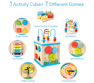 Cubo Attività Legno 7 in 1 Giocattolo Bambini