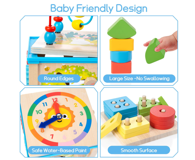 Cubo Attività Legno 7 in 1 Giocattolo Bambini