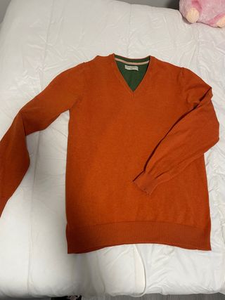 Jersey fino cuello pico naranja y verde