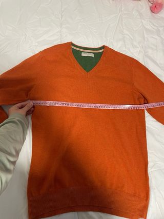 Jersey fino cuello pico naranja y verde