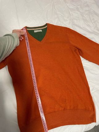 Jersey fino cuello pico naranja y verde