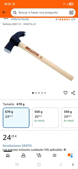 BELLOTA MARTILLOS DE CARPINTERO NUEVOS REF. 8007 D