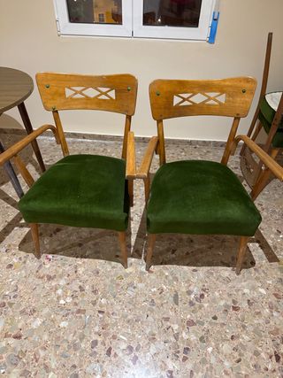 2 Sillas Madera Tapizado Verde