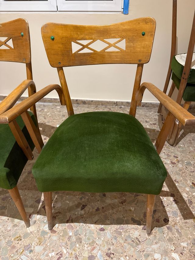 2 Sillas Madera Tapizado Verde