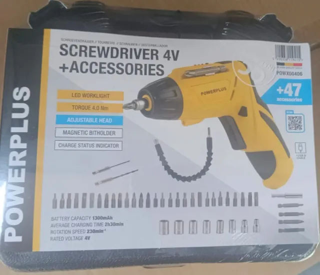 Atornillador Eléctrico Powerplus 4V + Accesorios