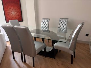 Mesa comedor diseño cristal madera