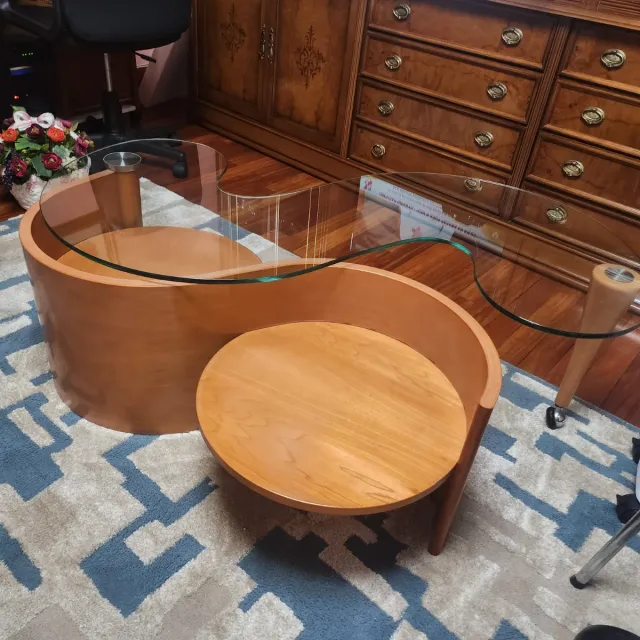 Mesa de centro cristal y madera