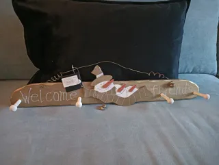 Percha madera Navidad Welcome friends