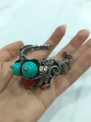 Pulsera Plata Turquesa y Coral