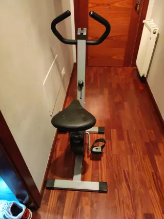 Bicicleta estática gris y negra