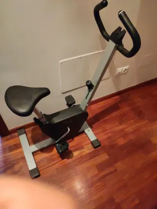 Bicicleta estática gris y negra