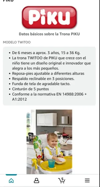 Trona bebé con funda divertida. Marca: Piku