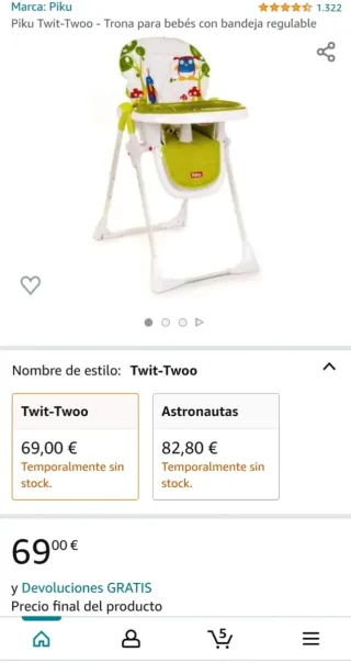 Trona bebé con funda divertida. Marca: Piku