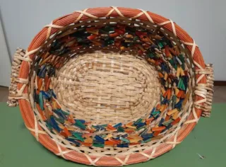 Cesto vimini decorato multicolore