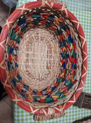 Cesto vimini decorato multicolore