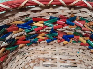 Cesto vimini decorato multicolore