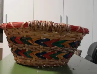 Cesto vimini decorato multicolore