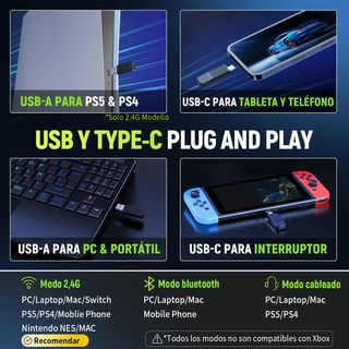 Tatybo Cascos Gaming Inalámbricos para PC/Ps5/Ps4,