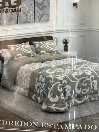 Edredón borreguito beige y blanco