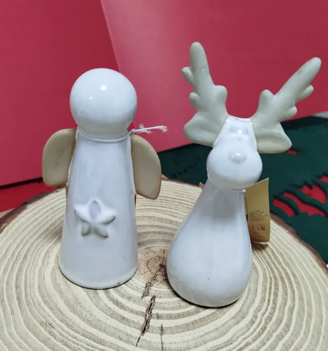 Figuras de cerámica Reno y Ángel de Navidad