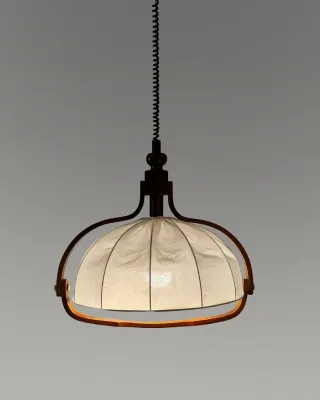 Lámpara Mid Century diseño Danés Madera y Tela