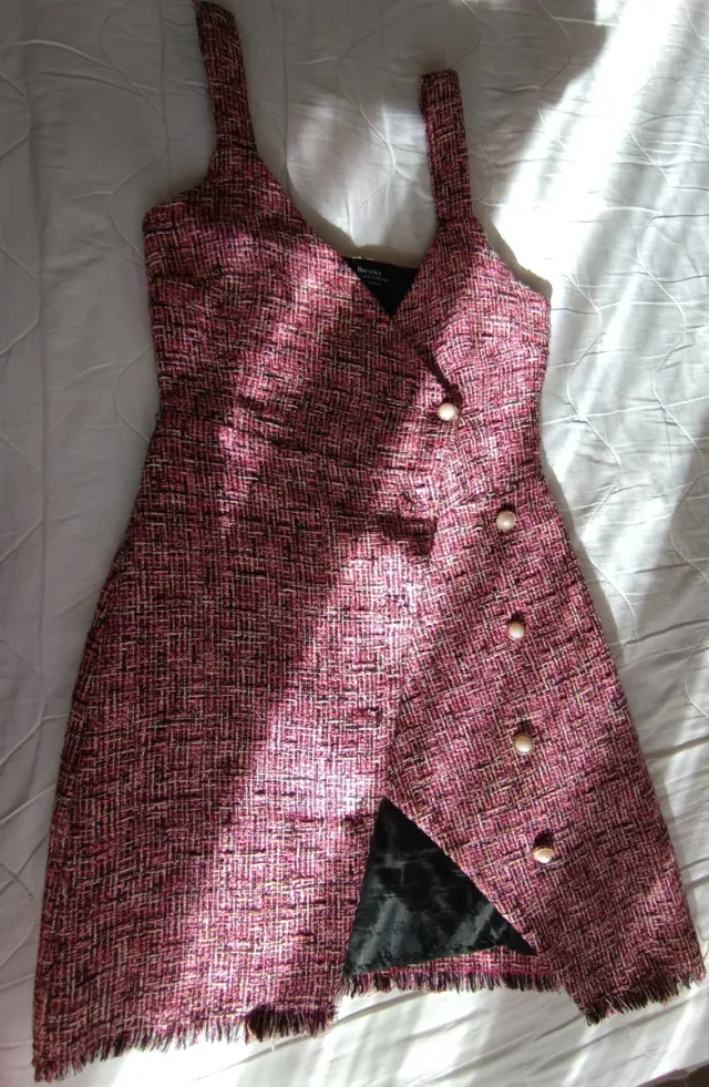 Vestido Bershka Tweed Rosa Talla XS
