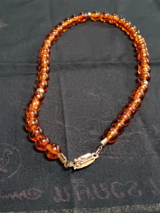 Collana vintage perle arancioni e oro