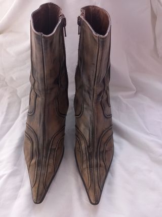 Botines vintage piel camel/verdoso