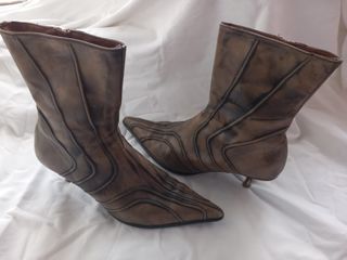 Botines vintage piel camel/verdoso