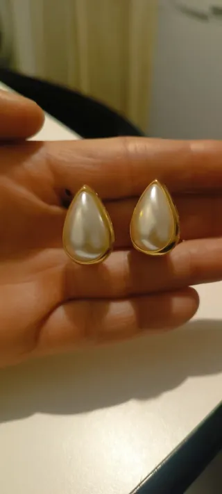 Pendientes vintage lágrima perla chapado oro 18 KT