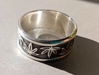 Anillo Plata 925 Taxco Hojas Marihuana Hombre 9 g