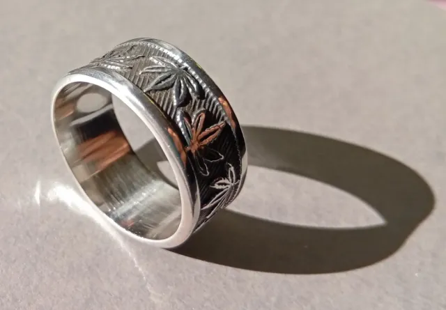 Anillo Plata 925 Taxco Hojas Marihuana Hombre 9 g
