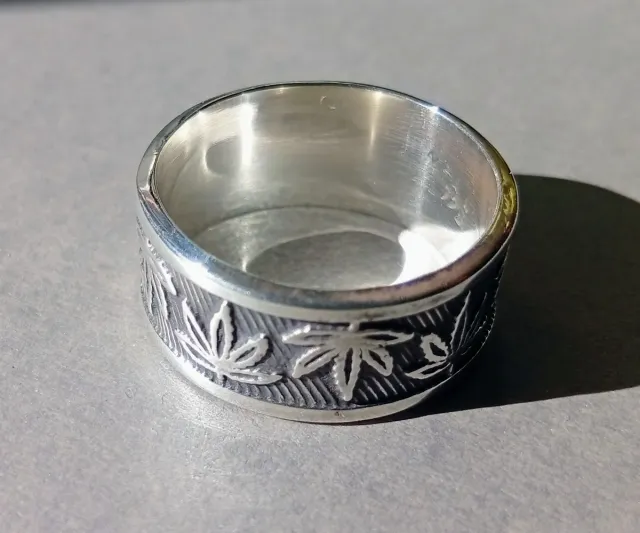 Anillo Plata 925 Taxco Hojas Marihuana Hombre 9 g