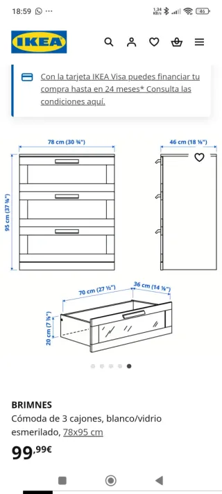 Cómoda 3 cajones Ikea blanca