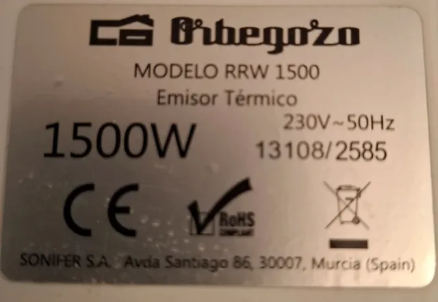 Orbegozo RRW 1500 Emisor Térmico