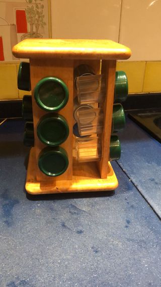 Portaspezie da banco in legno